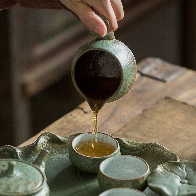 陶知怡日式荷叶莲蓬小茶台功夫茶具套装简约家用陶瓷茶盘泡茶套装