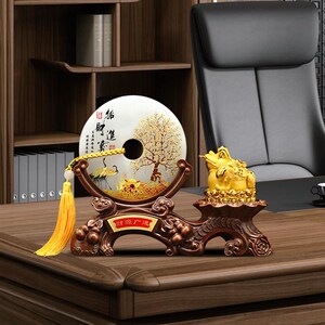威弗列德工艺品办公室装饰品乔迁开业礼物玉石平安扣金蟾招财摆件