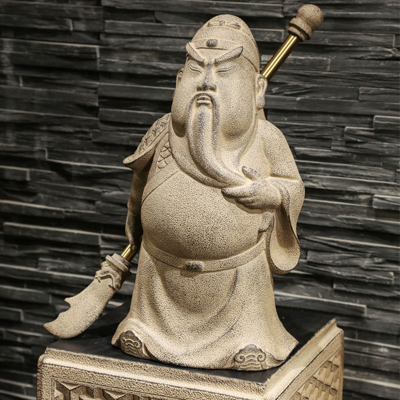 汉韵堂新中式创意关公招财摆件客厅室内装饰仿古底座台展示柱套装