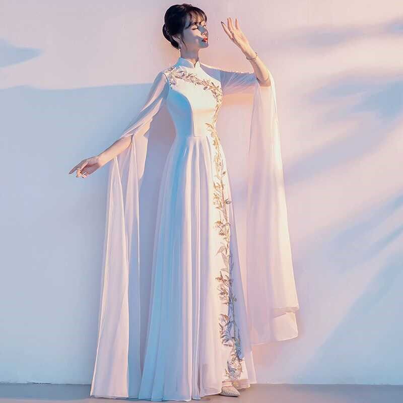中国风古筝演出服女成人艺考演奏比赛礼服飘逸仙气长裙大合唱服装