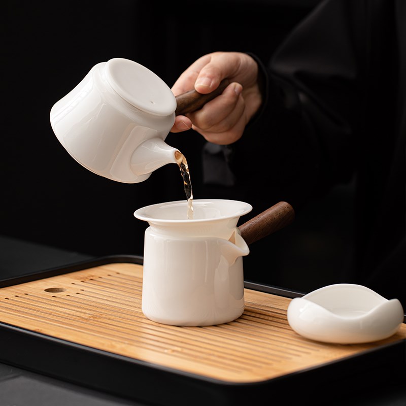 羊脂玉功夫茶具套装家用客厅轻奢办公室茶盘高档白瓷侧把茶壶茶杯