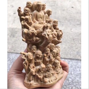 小叶黄杨雕刻十八罗汉佛像摆件实木雕刻降龙伏虎家居乔迁工艺礼品