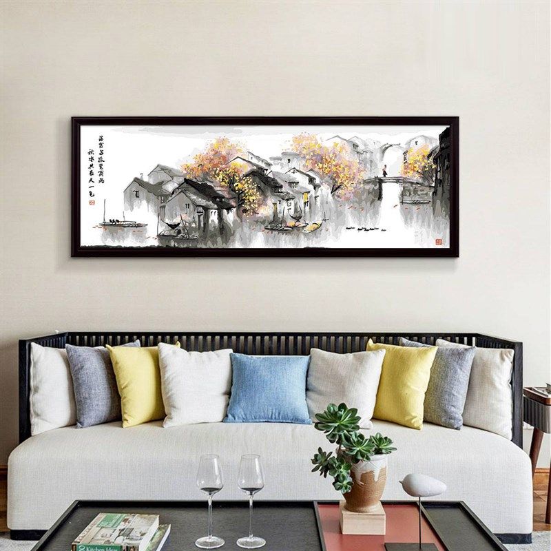 diy数字油画丙烯装饰中国风填充手工油彩画填色客厅江南水乡风景