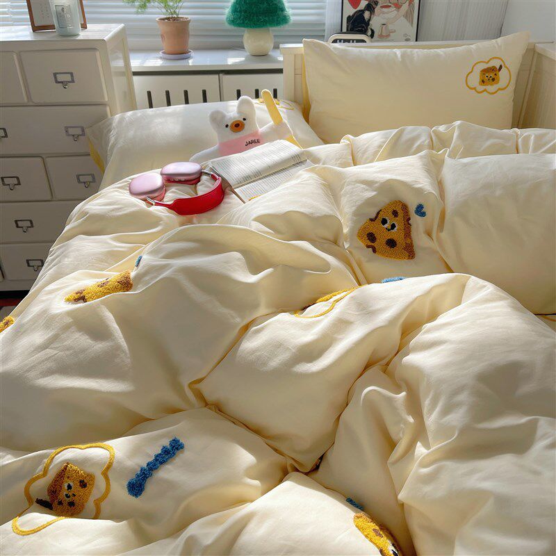 2024新款毛巾绣四件套床上卡通可爱全棉纯棉被套床单人宿舍三件套