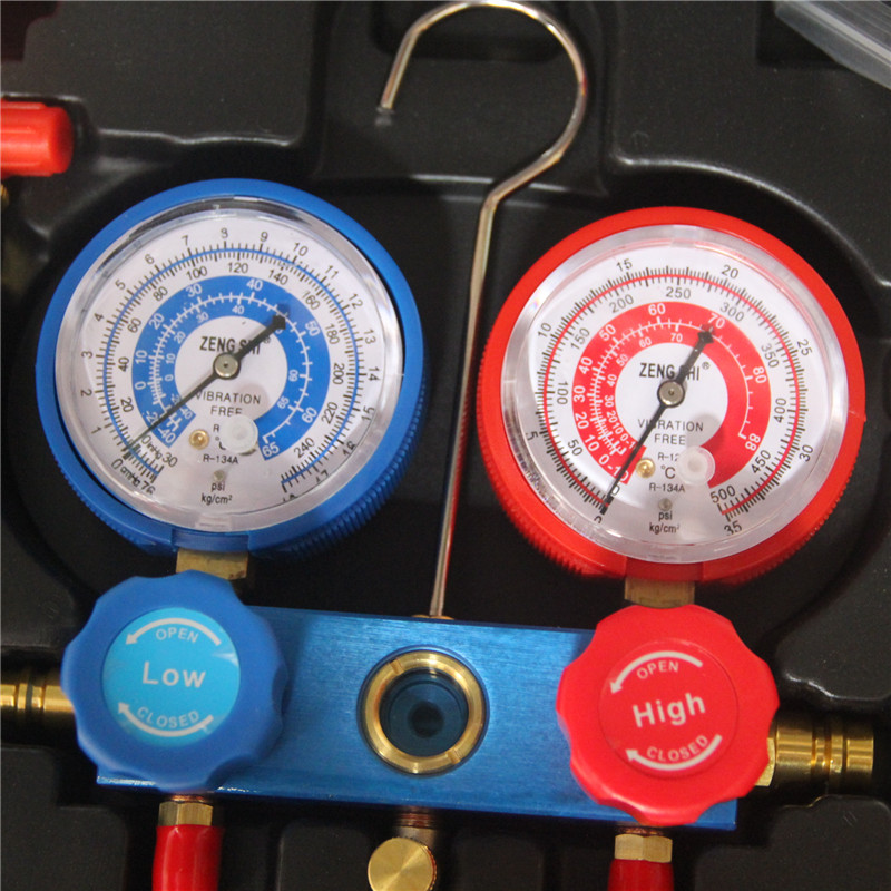 R134a冷媒加氟表环保雪种加液压力表双表阀空调加氟汽车工具套装