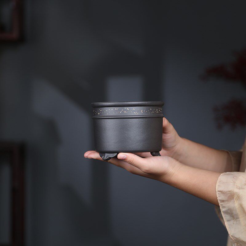 尚扣紫砂 名家手工云足铺砂微型花盆 桌面云竹松柏盆景绿植花器