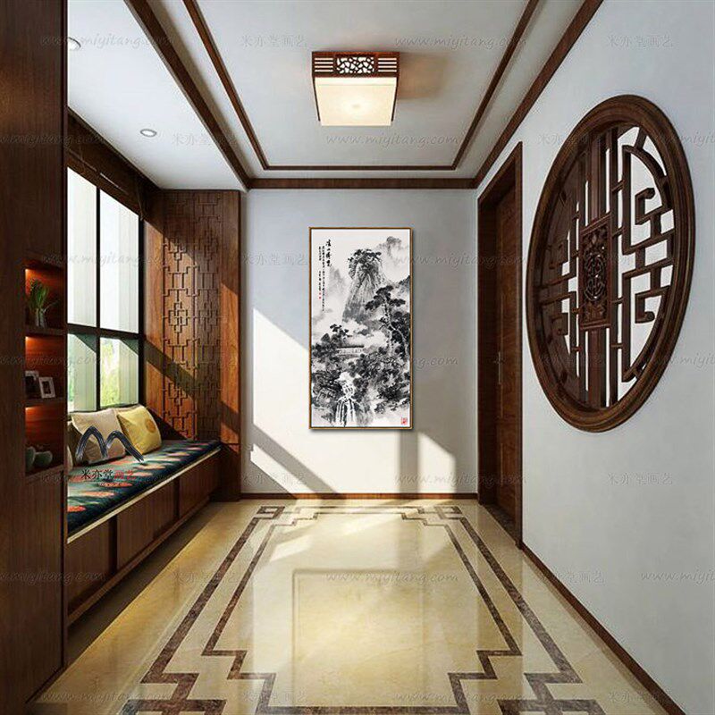 米亦堂x水墨山水 新中式国画客厅办公室餐厅书房玄关电表箱竖挂画
