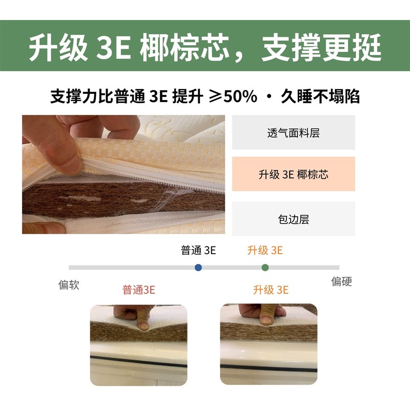 护腰天然椰棕床垫高硬度无胶无醛不塌陷家用卧室专用薄款加硬床垫