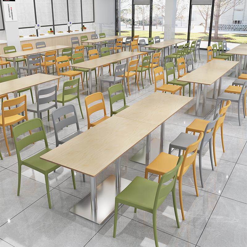 公司员工学校食堂原木色桌椅组合海洋板餐桌餐饮奶茶小吃店椅子