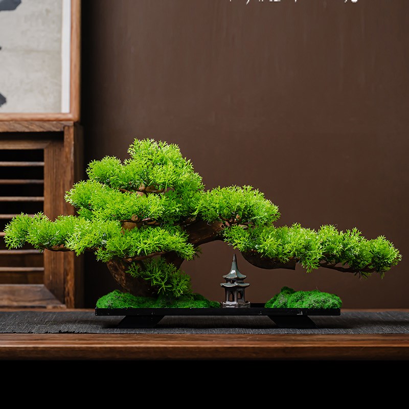 仿真迎客松植物盆景办公室摆件造景客厅玄关装饰品仿真树室内景观