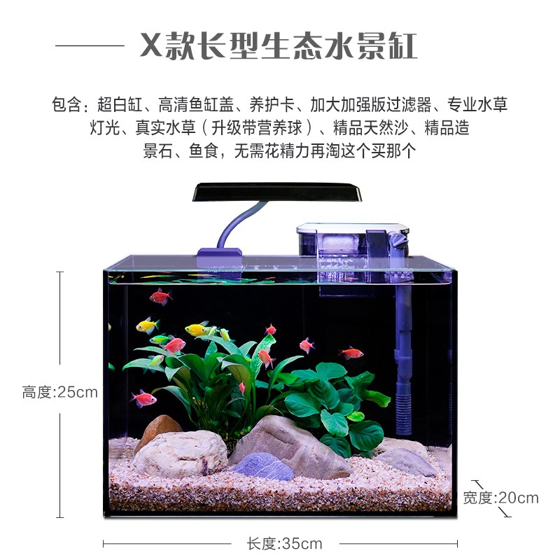 加大生态缸家用小型鱼缸超白玻璃水草缸网红款桌面水景缸溪流鱼缸