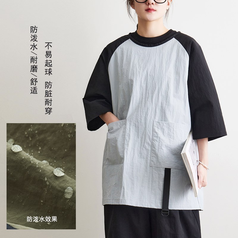 餐饮防泼水画画花艺超市咖啡理发店带袖罩衣工服厨房围裙定制印字