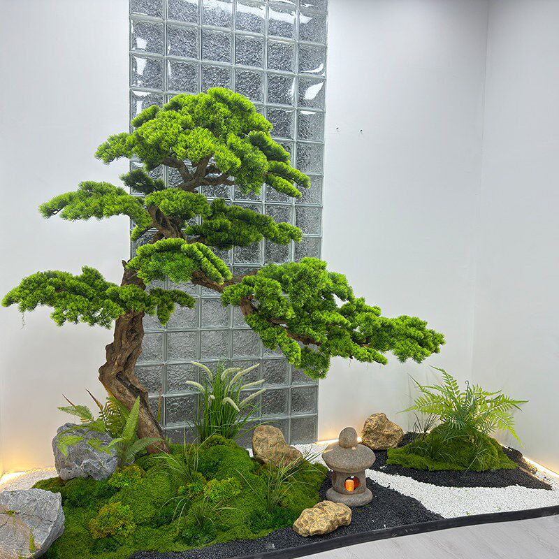 仿真迎客松室内外装饰造景真树绿植罗汉松假美人松大型落地摆件