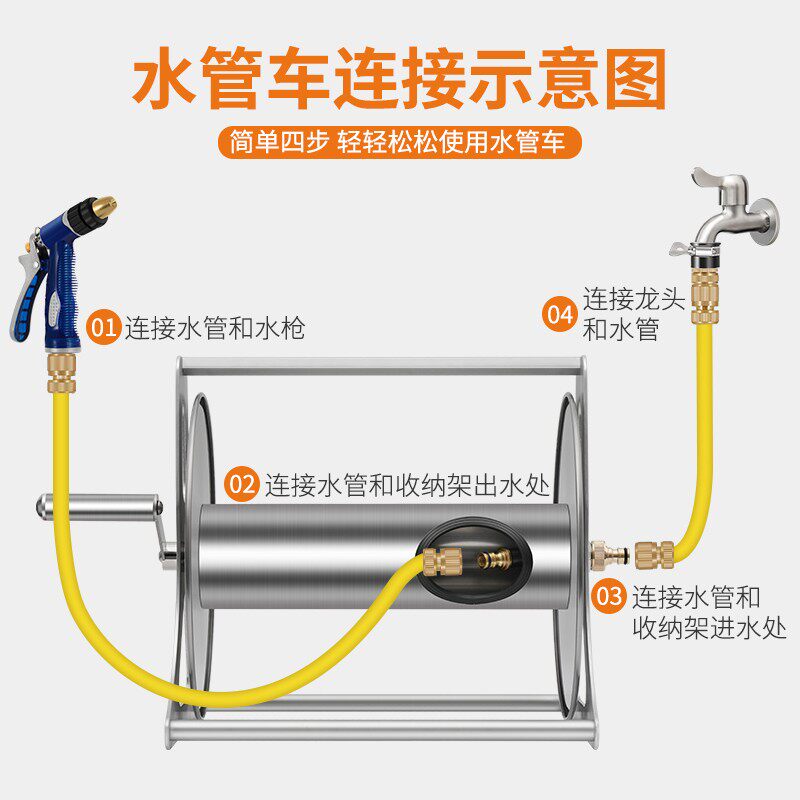 不锈钢水管车套装收管卷管器水管软管收纳架绕管架收卷盘浇花水车