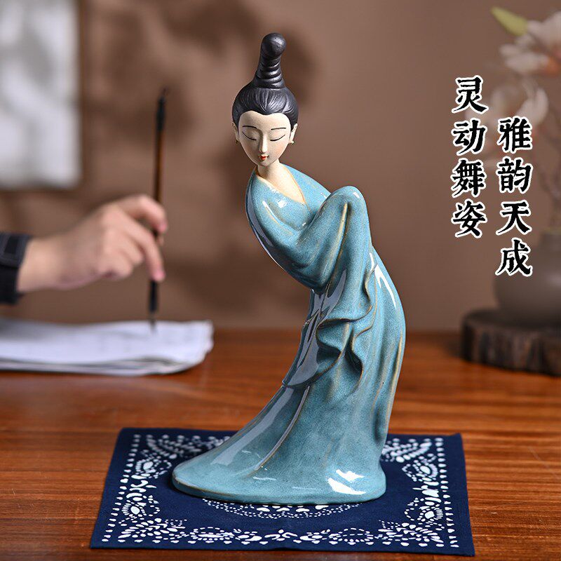 只此青绿仕女摆件陶瓷工艺品电视柜桌面软装饰品创意高级感艺术品