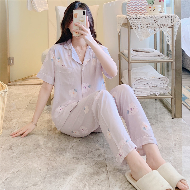 棉绸睡衣女夏款短袖长裤人造棉中老年妈妈款家居服绵绸套装薄大码