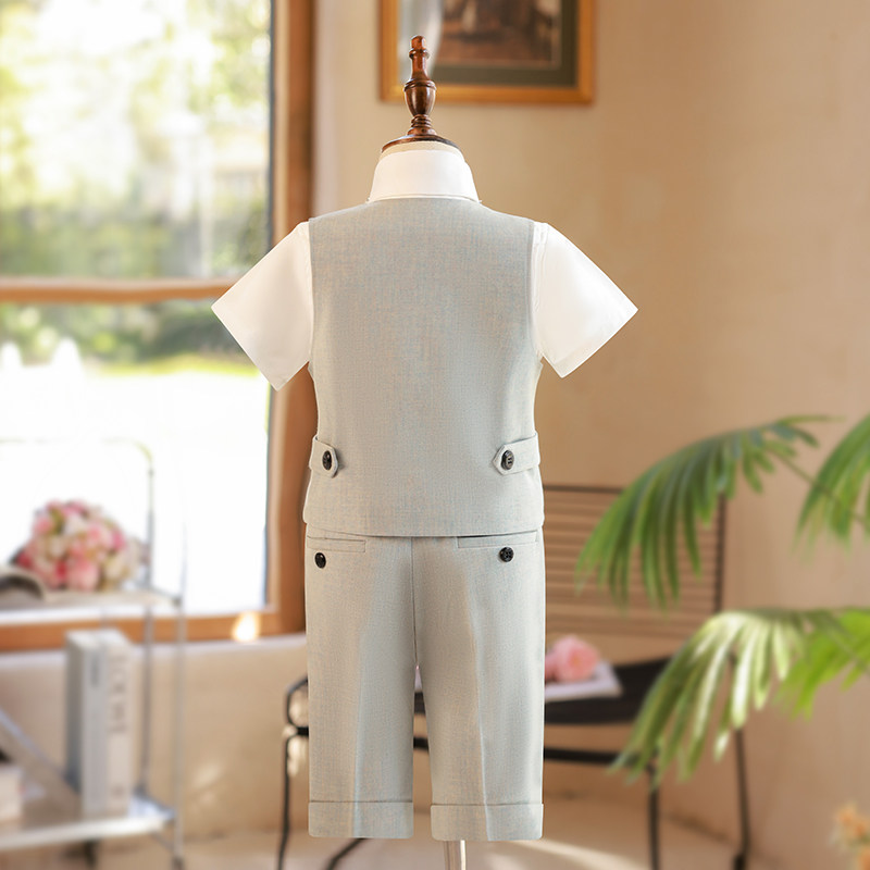 儿童西装套装男童礼服花童生日走秀马甲男孩演出主持人西服短袖夏