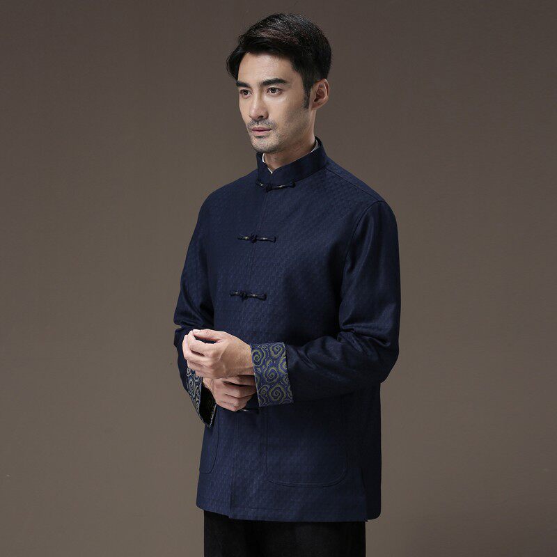 唐装男中老年外套秋冬季休闲中式长袖棉服盘扣高档复古加厚中山装