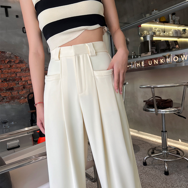 白色阔腿裤女夏季薄款宽松显瘦拖地西装裤高级感垂坠感直筒长裤子