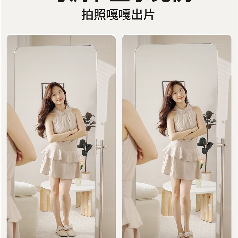 可移动旋转穿衣镜家用落地镜服装店全身镜不锈钢显瘦大镜子舞蹈镜