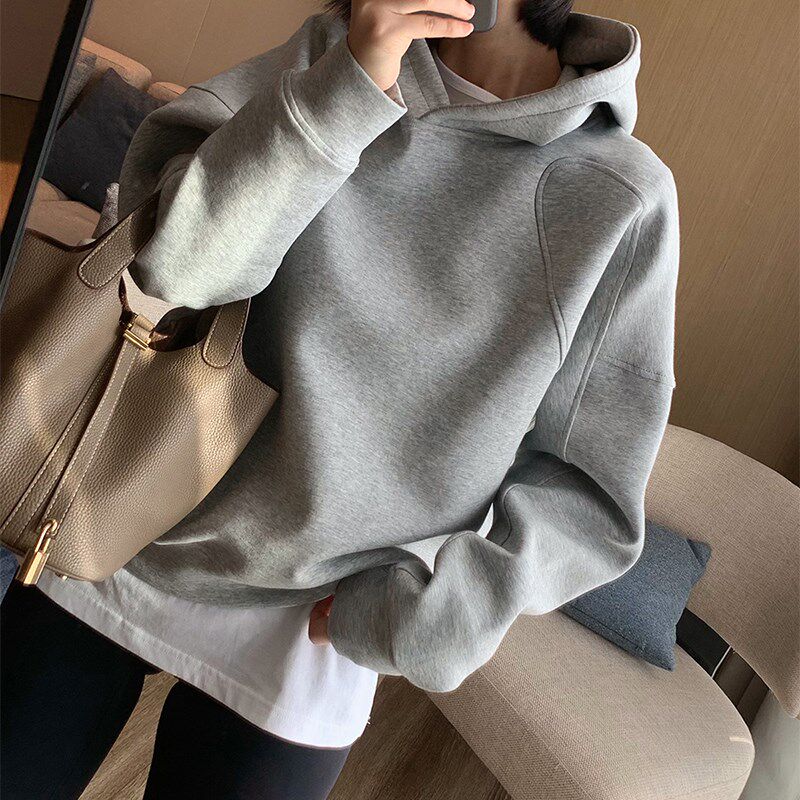 灰色连帽短款卫衣女款小个子超好看秋冬加绒加厚2024新款宽松上衣