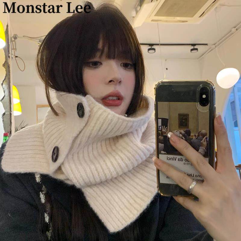 Monstar Lee围脖套帽脖套女冬围巾纯色防寒保暖护颈针织高领披肩