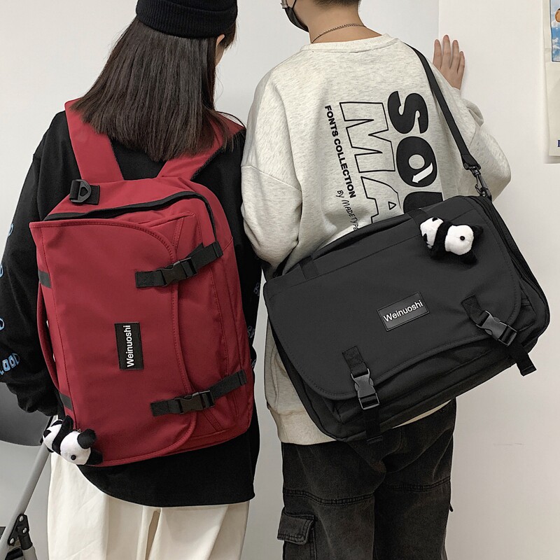 大学生双肩包单肩两用多功能休闲翻盖男女纯色中学生三用斜挎书包