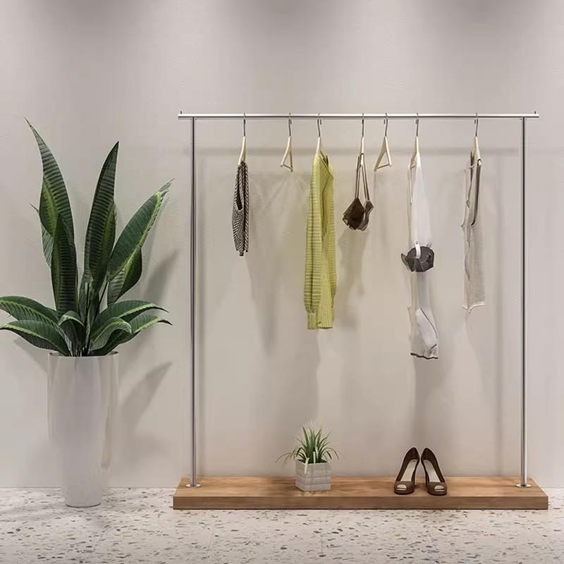 高档服装店不锈钢中岛展示架落地式女装店衣架落地杆挂衣架子专用