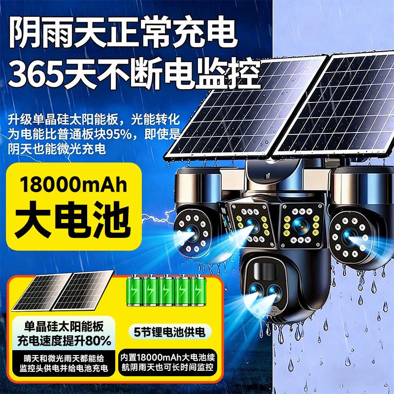 太阳能摄像监控器360度无死角室外2000万高清夜视无电无网摄影头图片