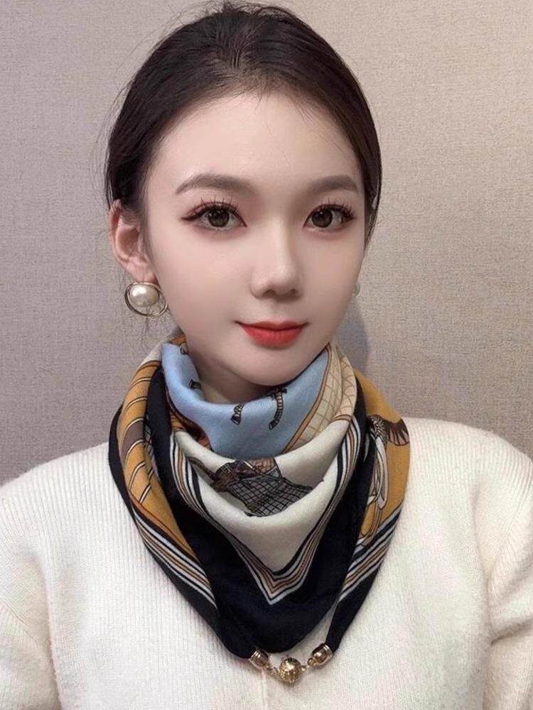 方形丝巾女式丝巾2025新型磁扣女式秋冬棉麻围巾护颈