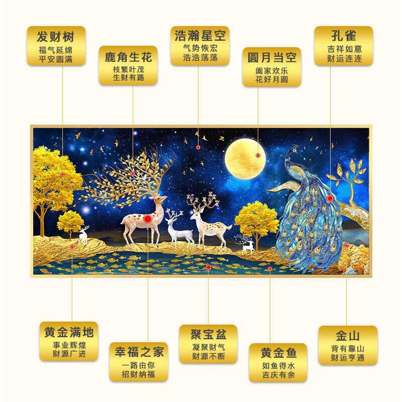 2025新款钻石画5d满钻发财鹿孔雀客厅挂画麋鹿点贴粘砖十字绣2024