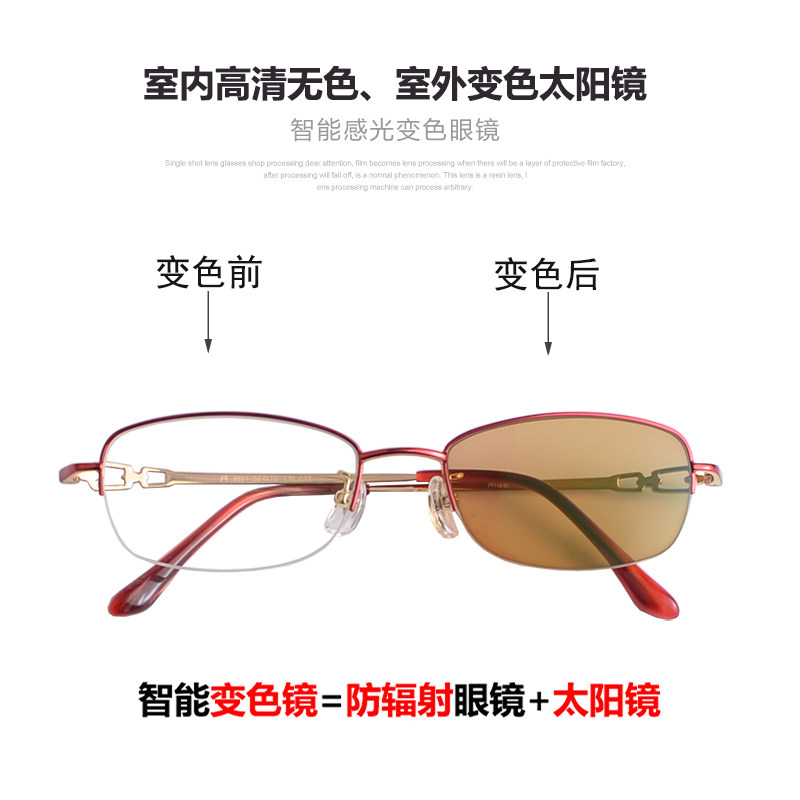 防蓝光抗辐射电脑手机眼镜近视平光眼镜架女变色护目半框纯钛9884