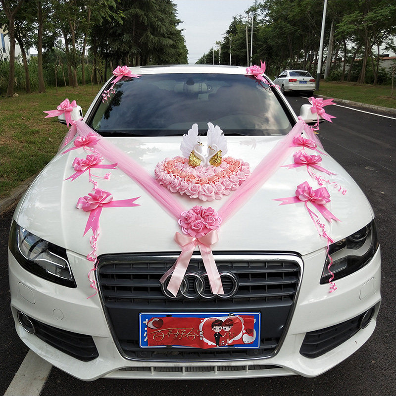 火烈鸟婚车装饰车头花套装结婚车队创意仿真花车布置婚庆用品原创
