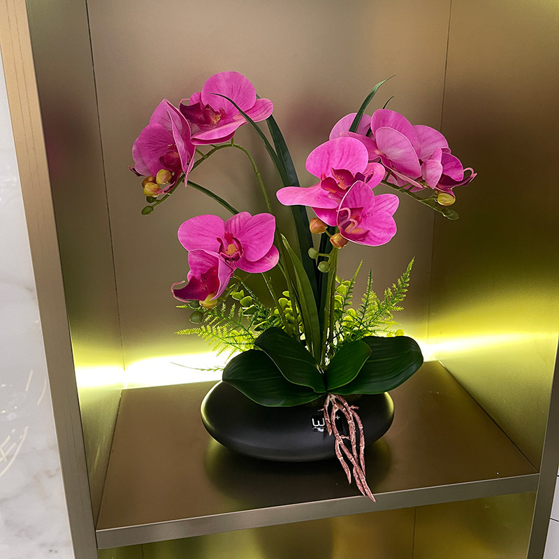 手感PU蝴蝶兰仿真花艺陶瓷摆件客厅餐桌花摆花茶几上摆放的花假花