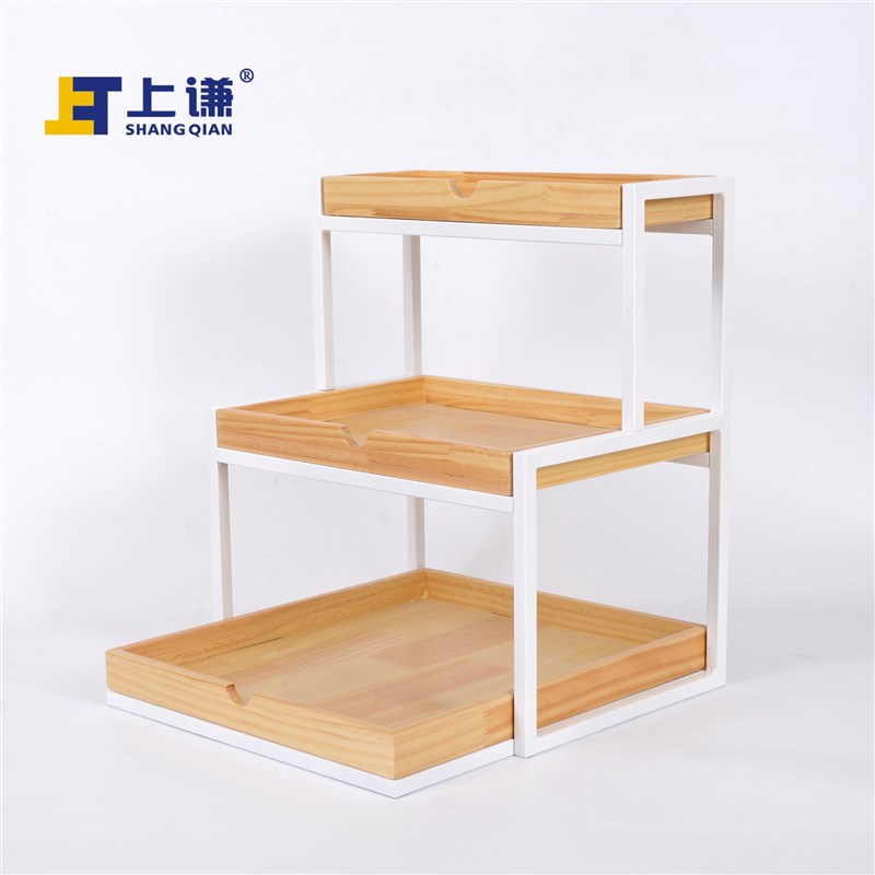 上谦三层阶梯松木铁架面包超市水果化妆品服装花卉陈列架促销展台