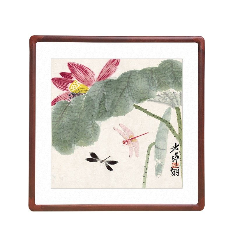 齐白石方形花鸟装饰画 新中式风格背景墙挂画 实木框喷绘国画装饰