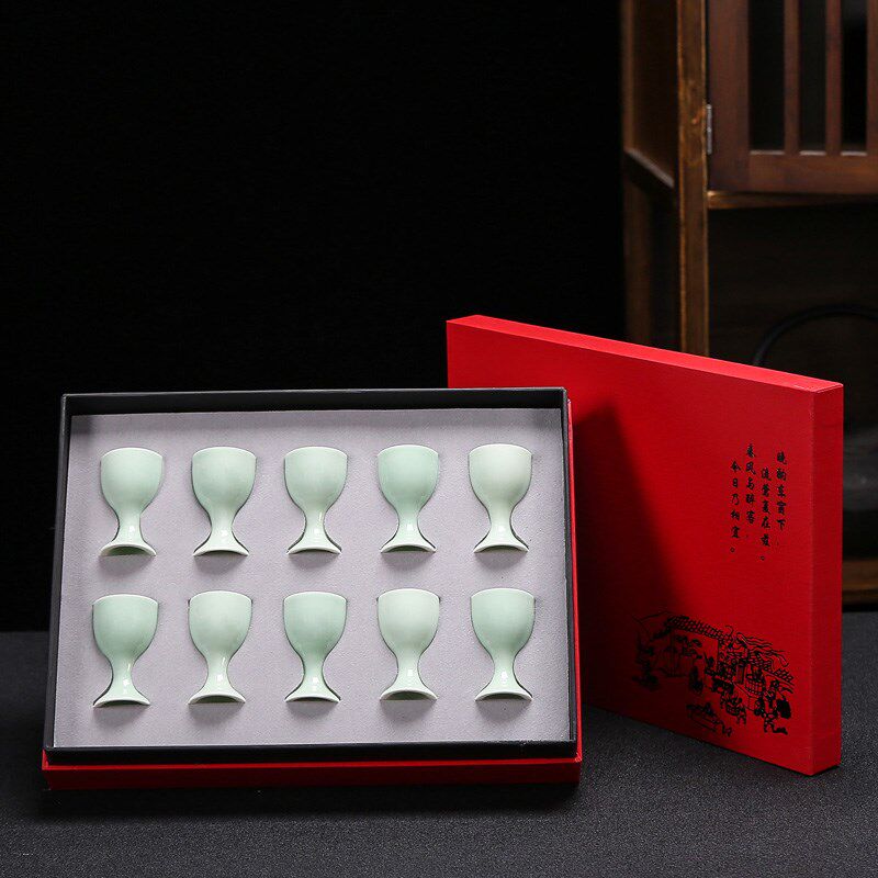 10个装家用高脚杯酒具套装传统酒具烈酒仿古复古白酒小号杯子陶瓷