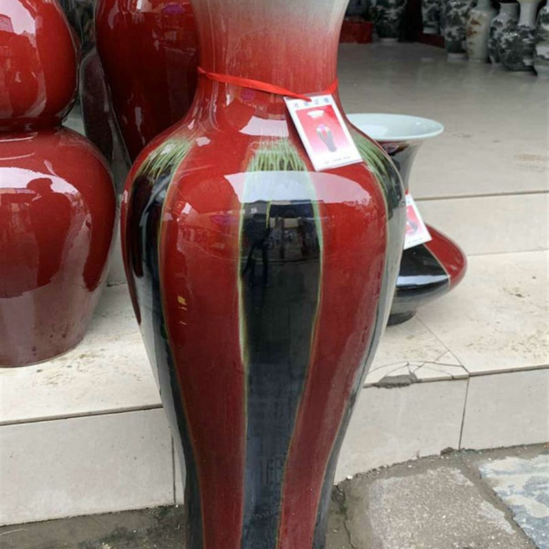 景德镇陶瓷器落地大花瓶郎红三阳开泰装饰品中式插花家居客厅摆件
