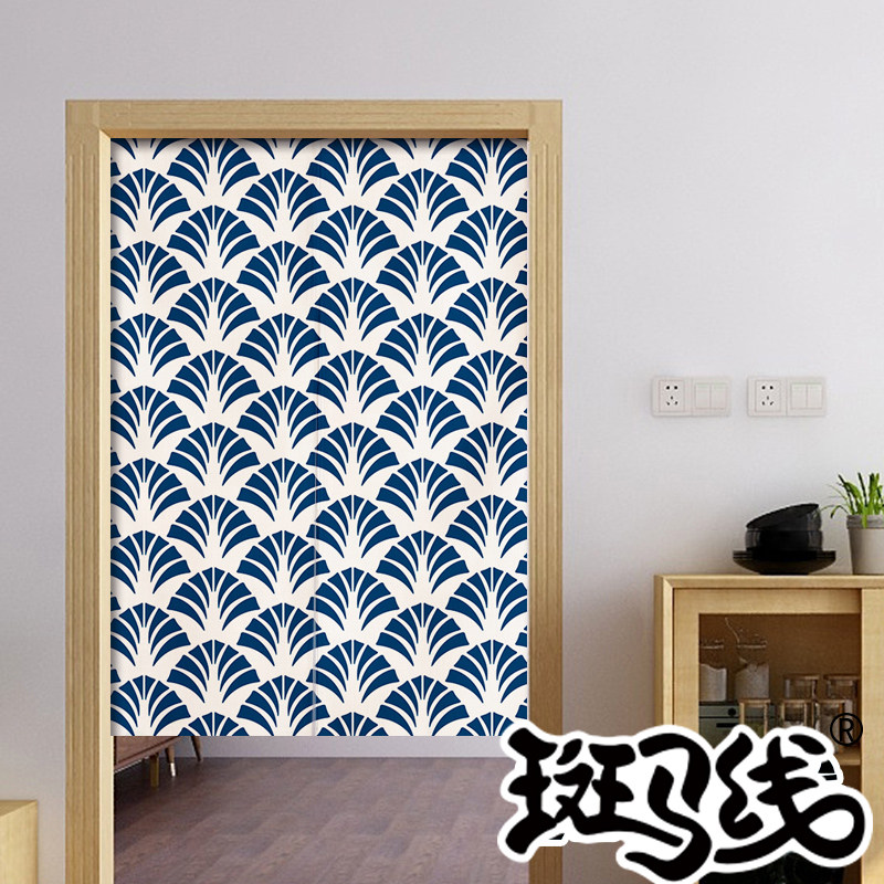 免打孔日式波浪帘子厨房门帘布艺家用卫生间卧室魔术贴隔断挂帘