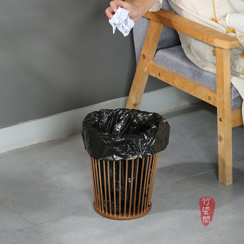 竹柒阁中式极简楠竹垃圾桶废纸篓镂空脏衣篮家用衣物收纳篓洗衣篮