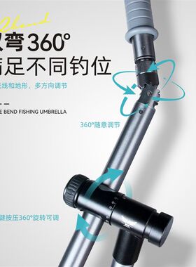 梦者新款大钓伞双弯拐杖钓鱼伞万向可调节垂钓防暴雨防晒户外伞