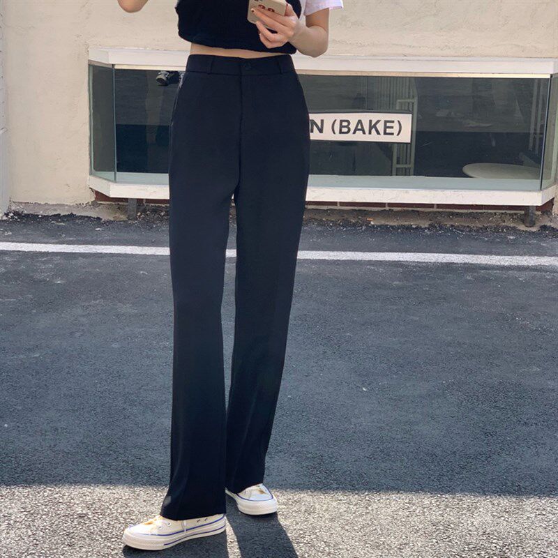 直筒西装裤女小个子春秋高腰显瘦黑色西裤垂感高个子休闲阔腿裤子