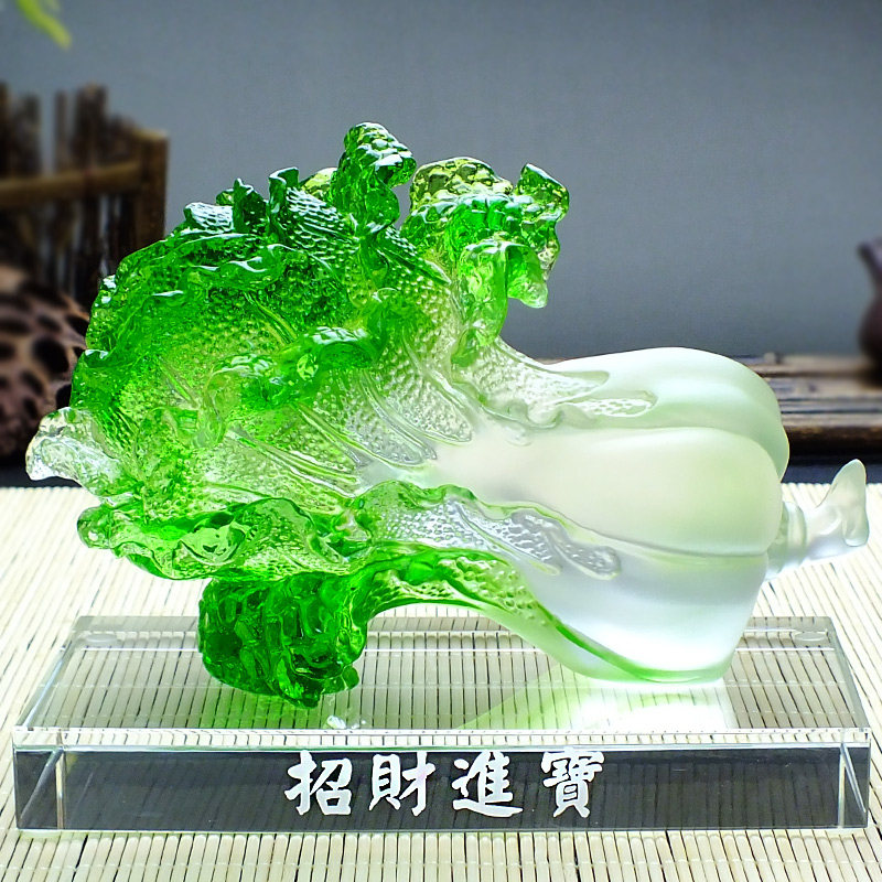琉璃水晶白菜大号桌面摆件招财百财客厅高档中式美容店开业礼品