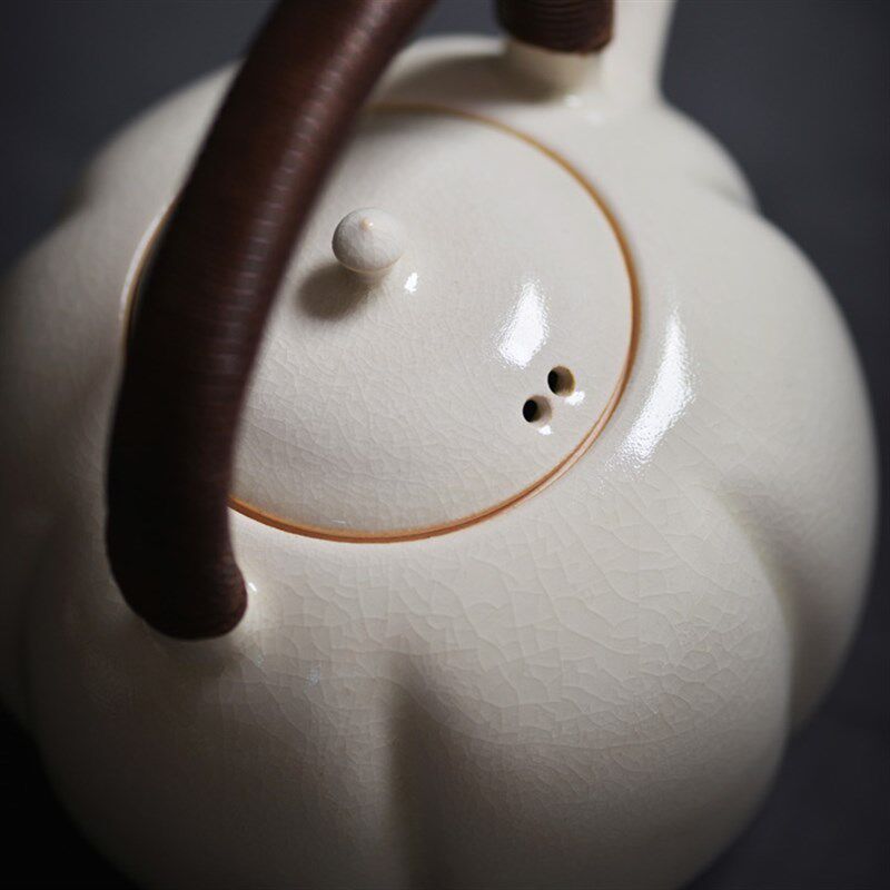 原矿白陶开片提梁瓜棱壶苏打釉煮茶壶炭炉煮茶器电陶炉烧水壶茶具