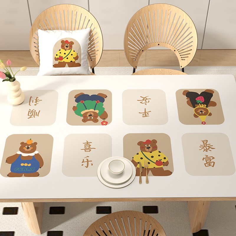 奶油风餐桌垫防水防油免洗桌布可定制可剪裁原木风餐桌台面保护垫