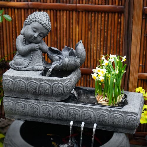 室外禅意流水鱼池造景水系景观庭院花园户外喷泉成品鱼缸仿石水槽