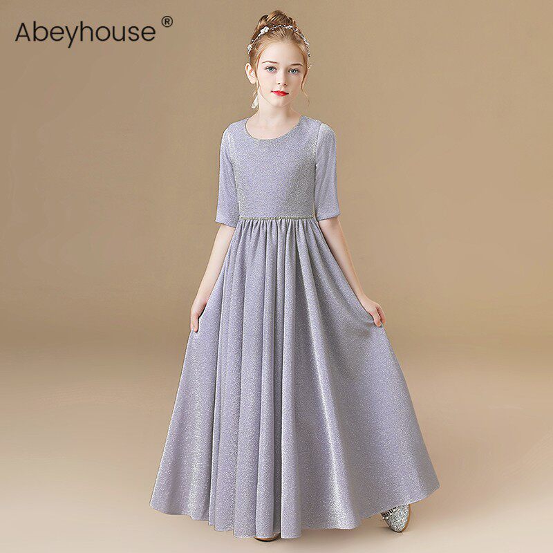 高档女童晚礼服中大童主持礼服秋冬新款儿童公主裙长款钢琴演出服