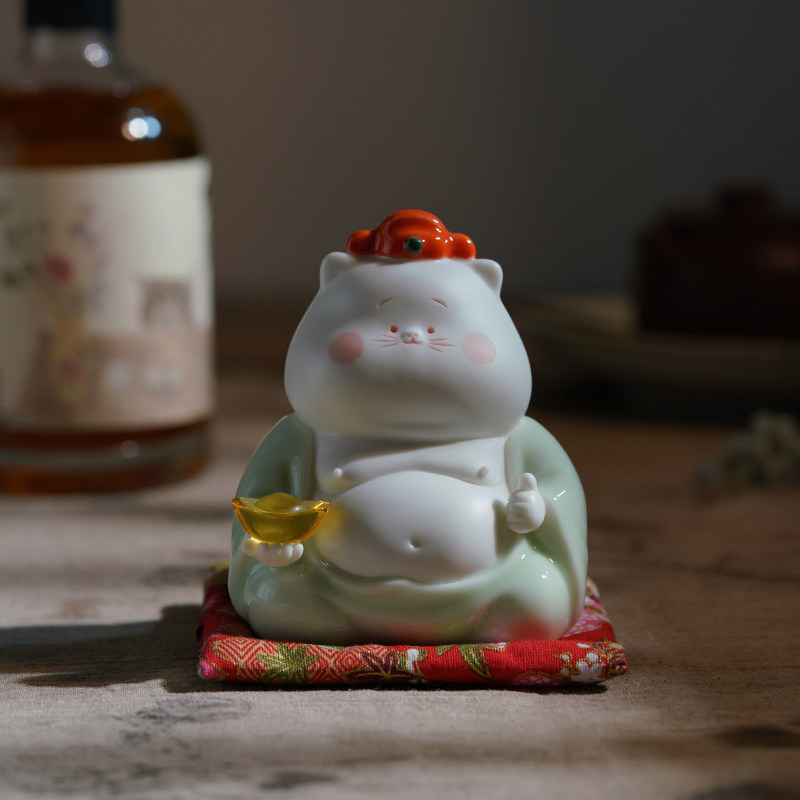招财猫陶瓷可爱摆件小猫咪家居客厅装饰店铺开业工艺品礼品发财猫