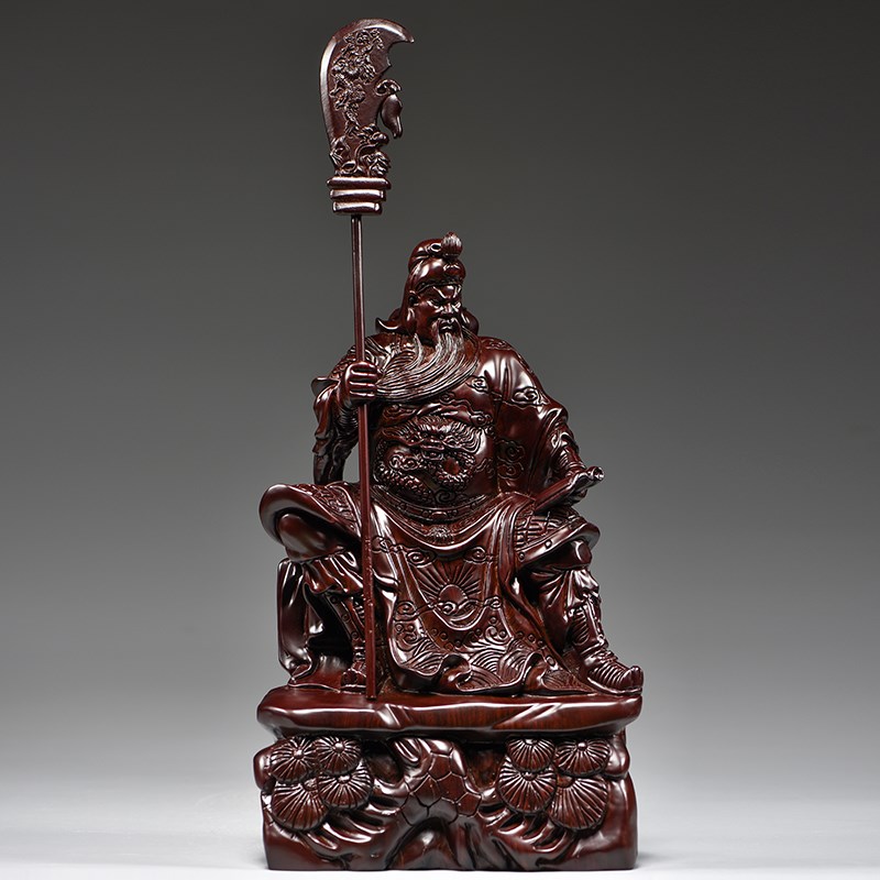 黑檀木雕关公摆件实木雕刻看书关公像夜读春秋武财神立刀关羽神像