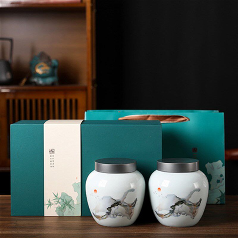 陶瓷茶叶罐子双罐礼盒装通用红茶绿茶普洱茶仓包装盒通用空盒定制
